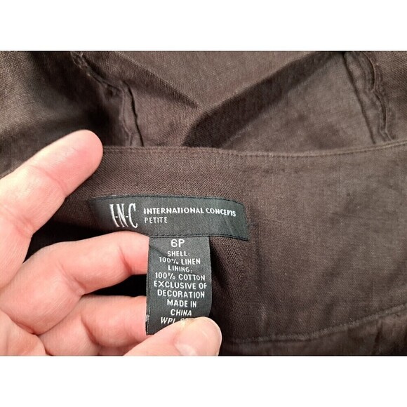 INC Black Professional Business Flare Skirt Brown 100% Linen Size 6P - Picture 5 of 6